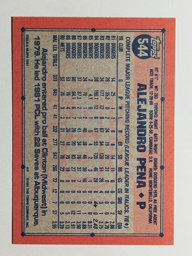 1991 Topps #544 Alejandro Pena