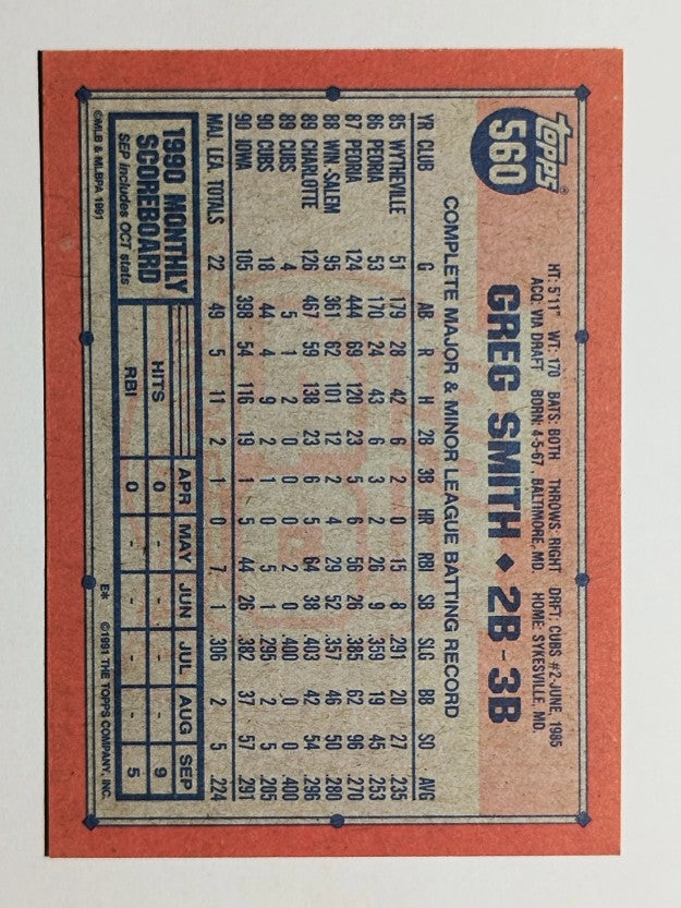 1991 Topps #560 Greg Smith