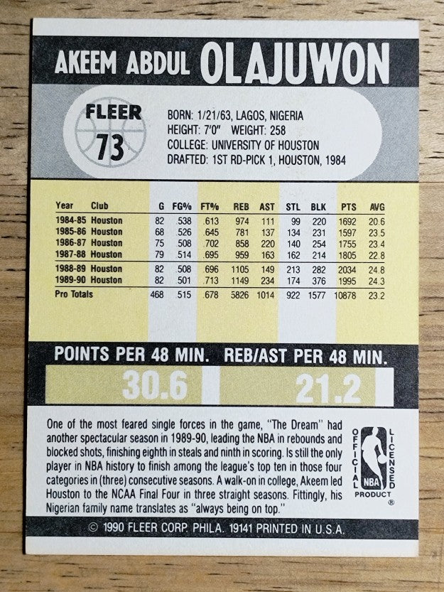 1990-91 Fleer #73 Hakeem Olajuwon