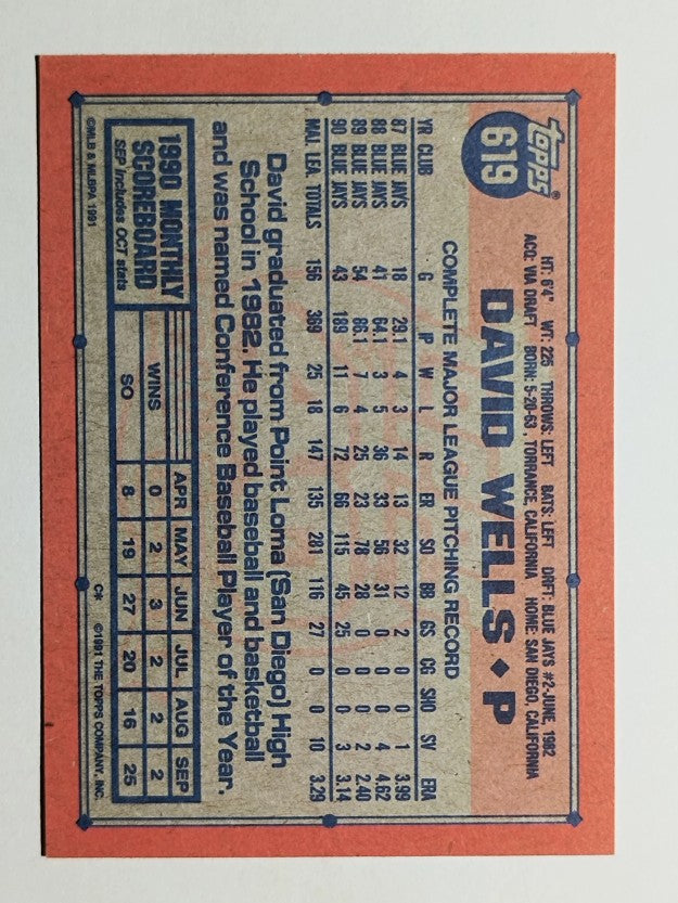 1991 Topps #619 David Wells