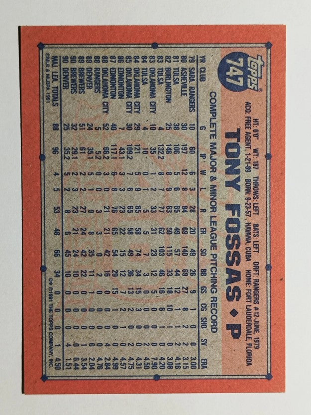 1991 Topps #747 Tony Fossas