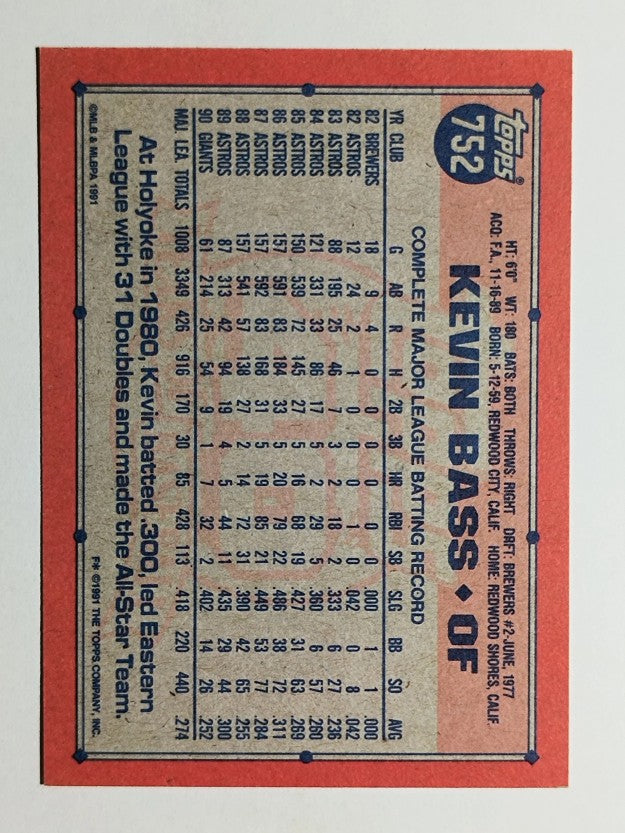 1991 Topps #752 Kevin Bass