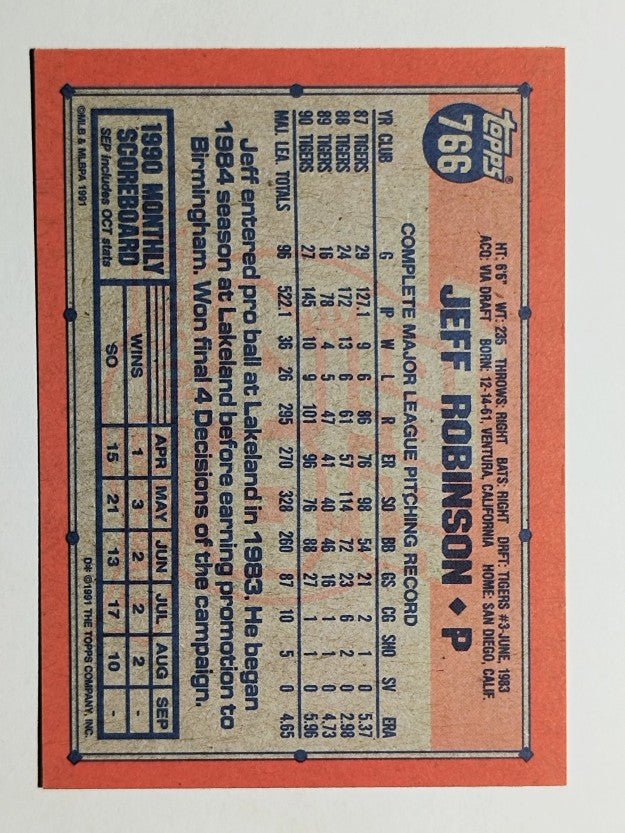 1991 Topps #766 Jeff Robinson