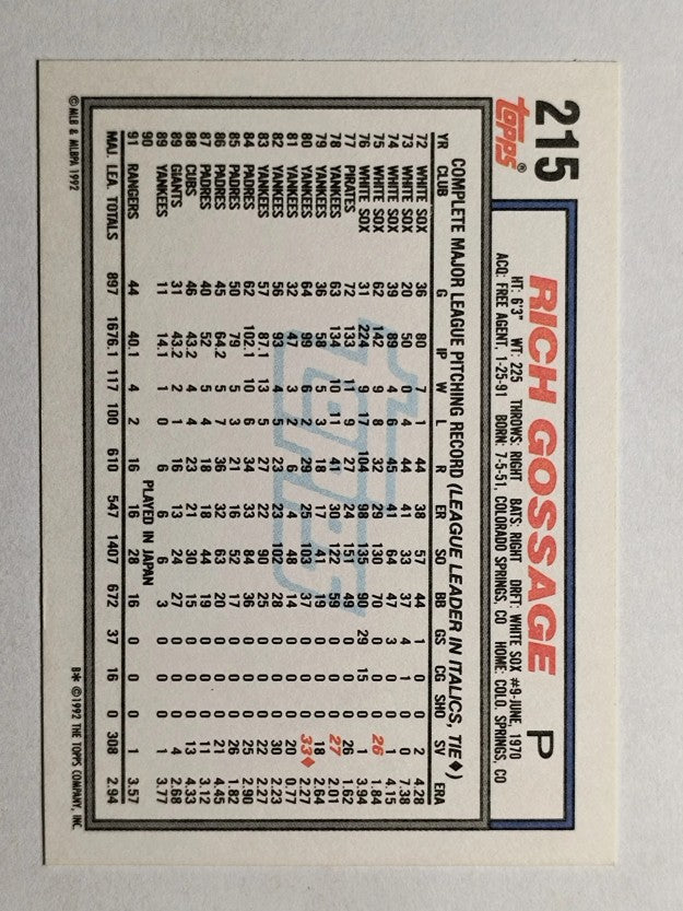 1992 Topps #215 Rich Gossage