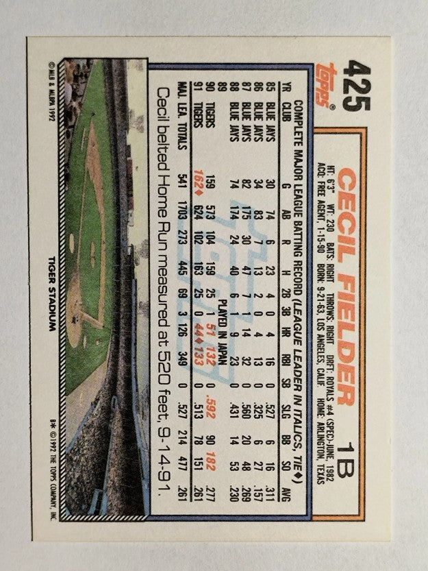 1992 Topps #425 Cecil Fielder