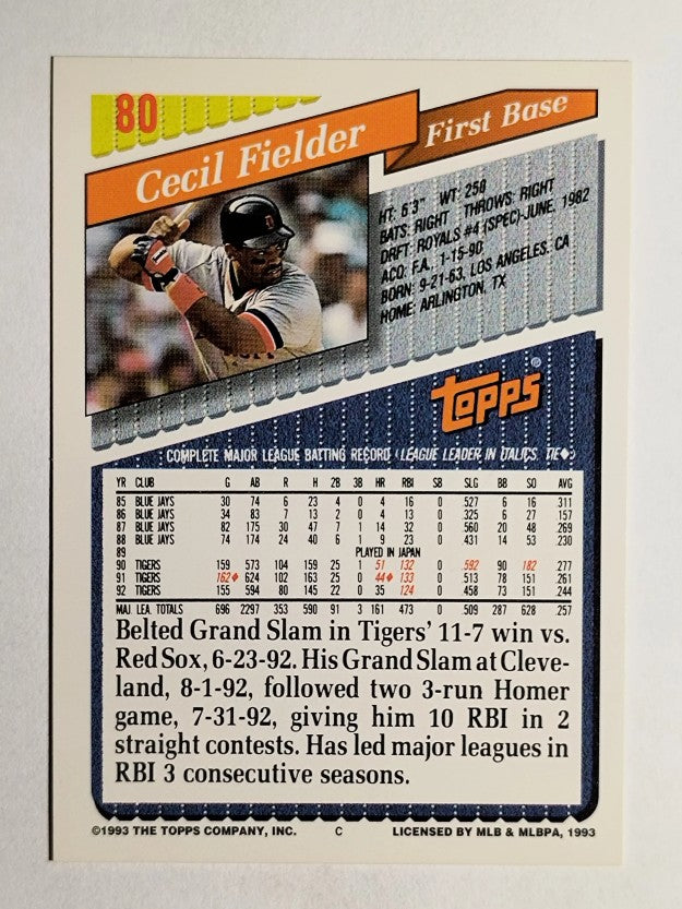 1993 Topps #80 Cecil Fielder