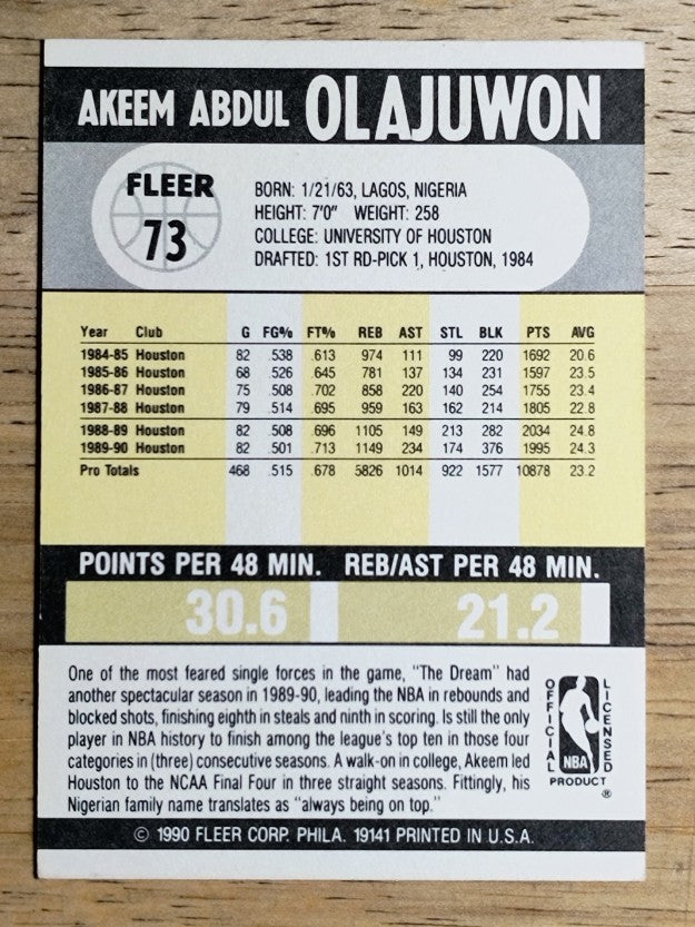 1990-91 Fleer #73 Hakeem Olajuwon