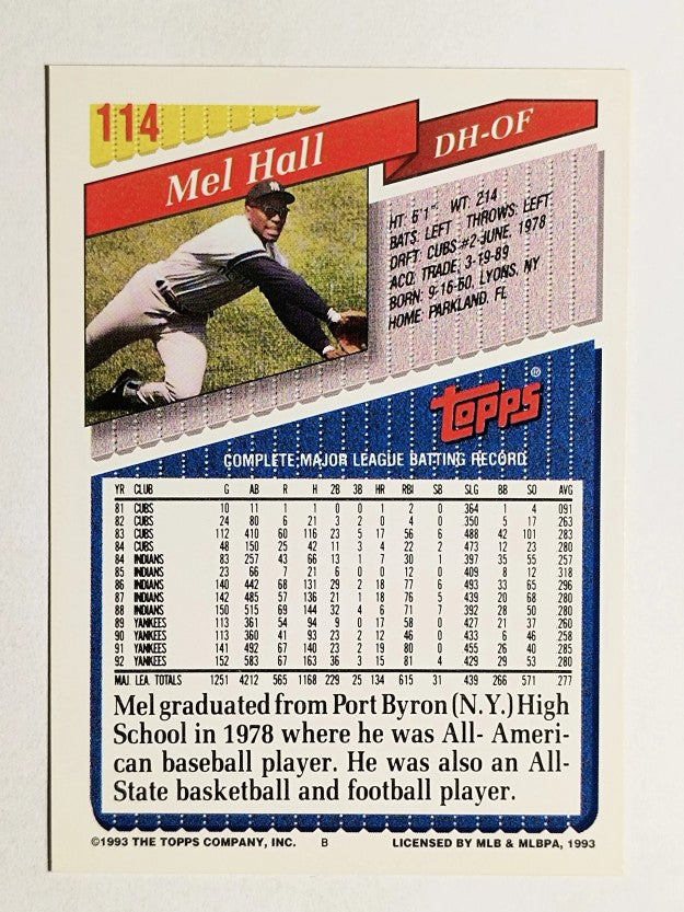 1993 Topps #114 Mel Hall