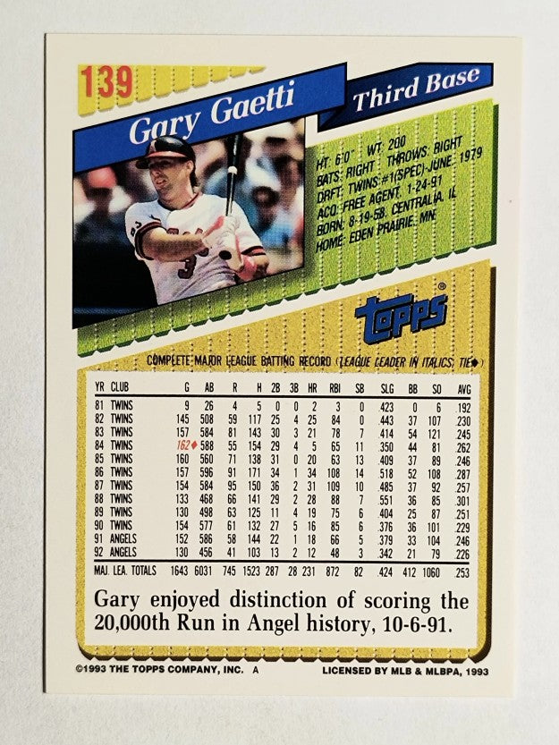 1993 Topps #139 Gary Gaetti