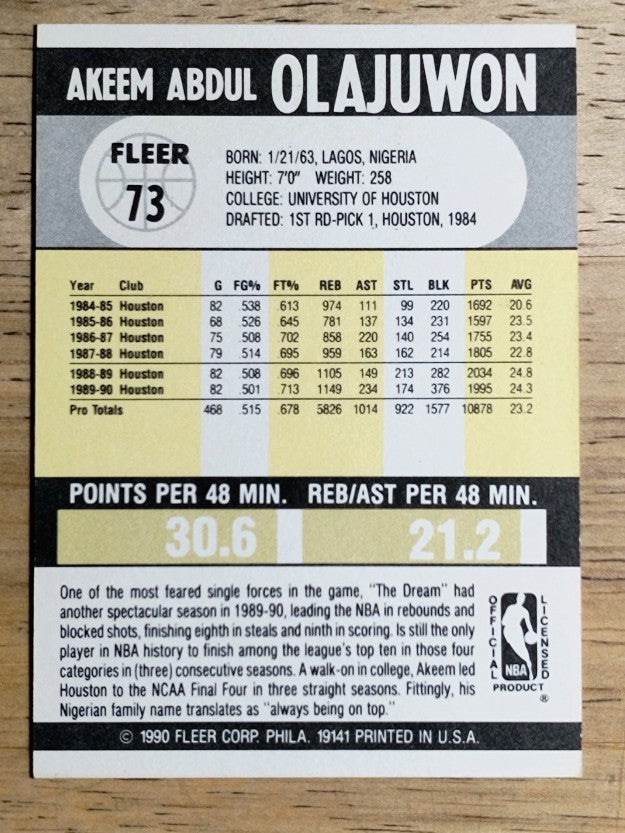1990-91 Fleer #73 Hakeem Olajuwon