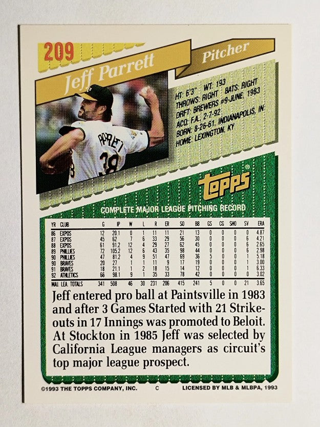 1993 Topps #209 Jeff Parrett