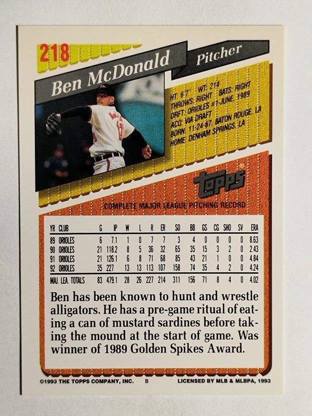 1993 Topps #218 Ben McDonald