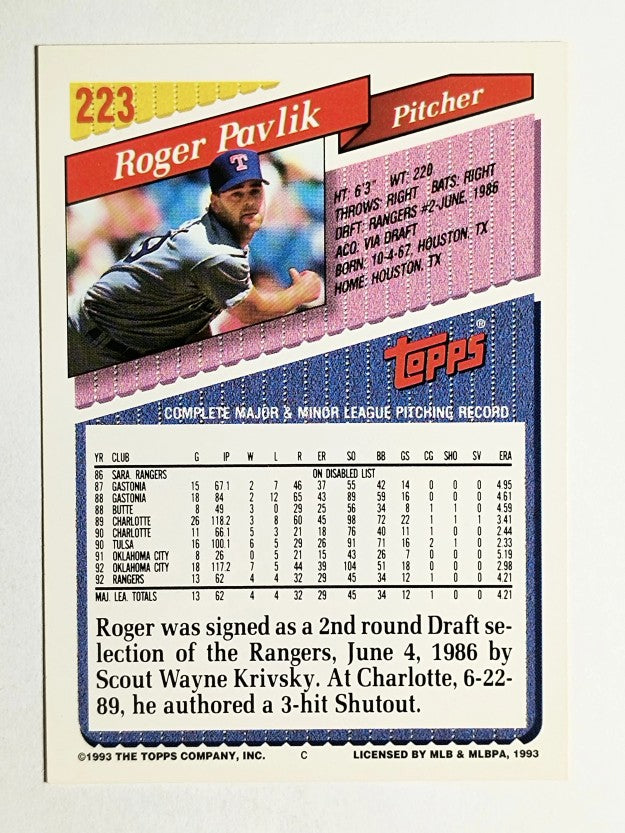 1993 Topps #223 Roger Pavlik