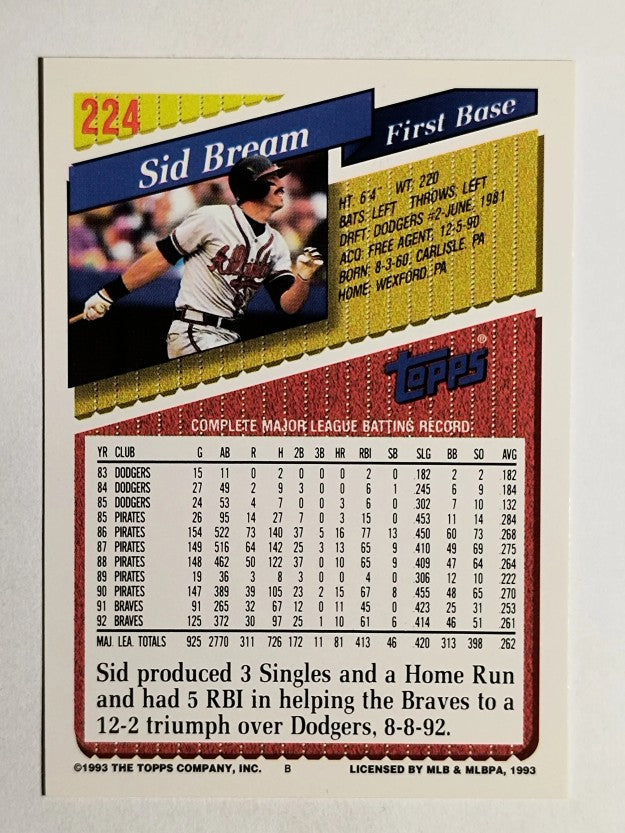 1993 Topps #224 Sid Bream