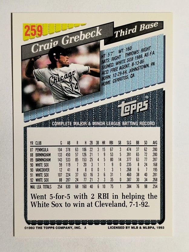 1993 Topps #259 Craig Grebeck