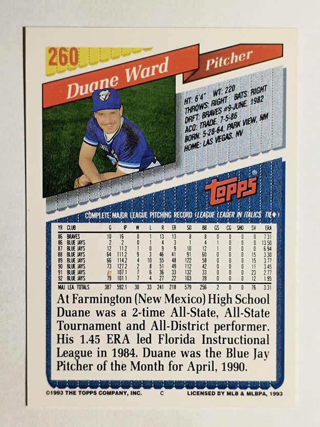 1993 Topps #260 Duane Ward