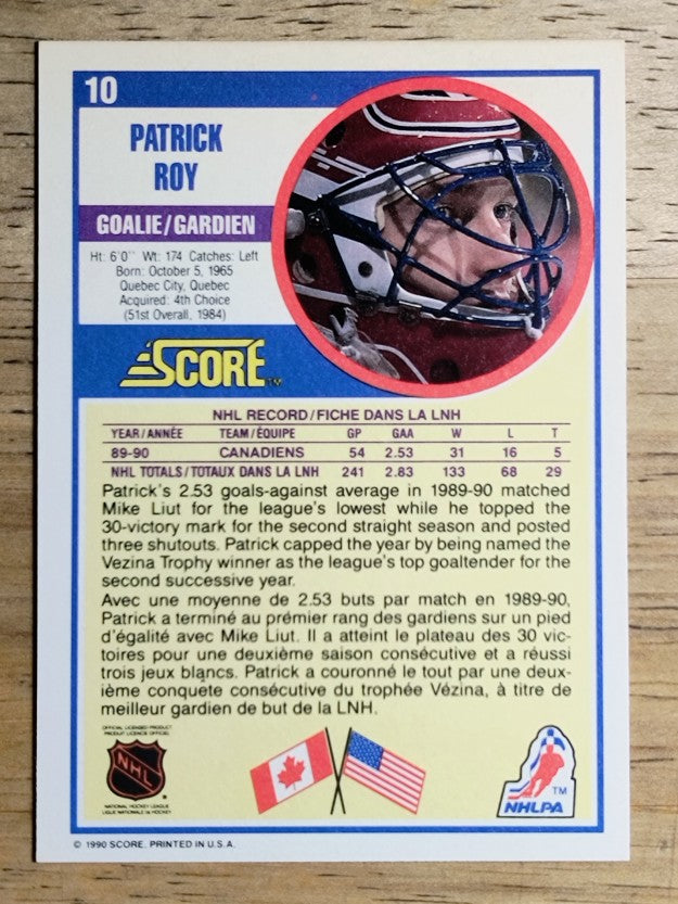 1990-91 Score Canadian #10 Patrick Roy