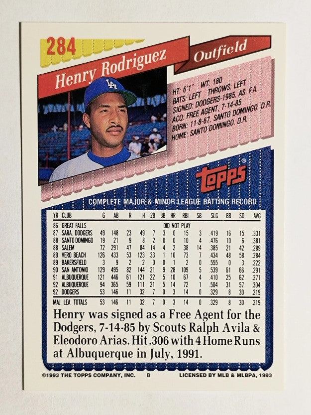 1993 Topps #284 Henry Rodriguez