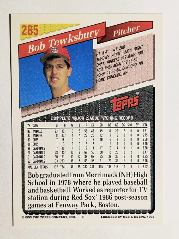 1993 Topps #285 Bob Tewksbury