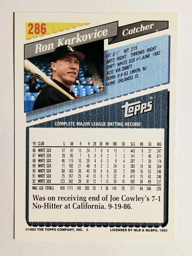 1993 Topps #286 Ron Karkovice