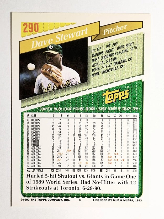 1993 Topps #290 Dave Stewart