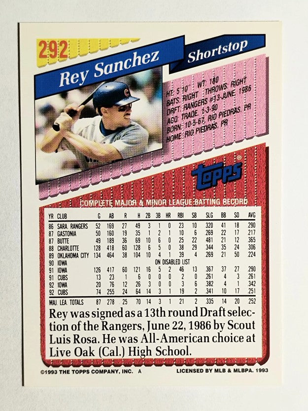 1993 Topps #292 Rey Sanchez