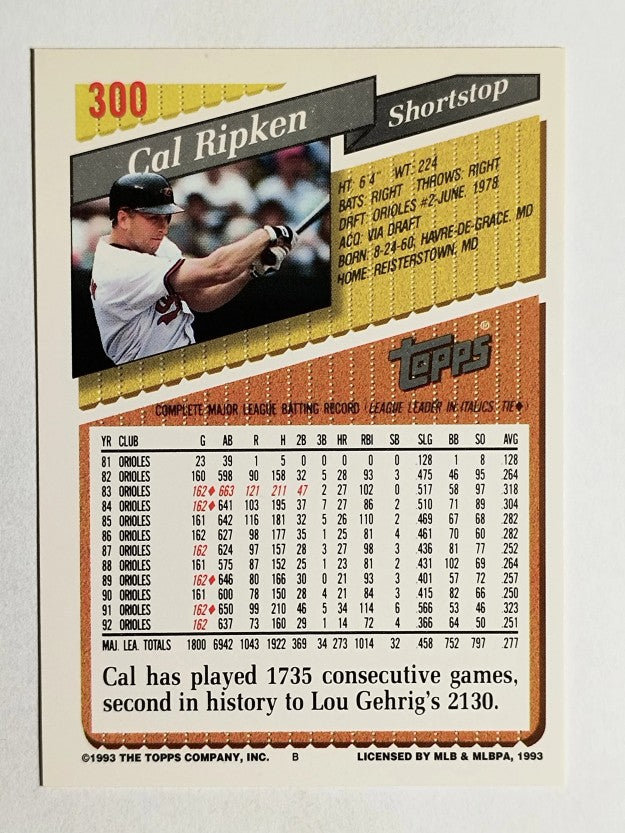 1993 Topps #300 Cal Ripken