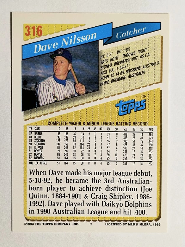 1993 Topps #316 Dave Nilsson