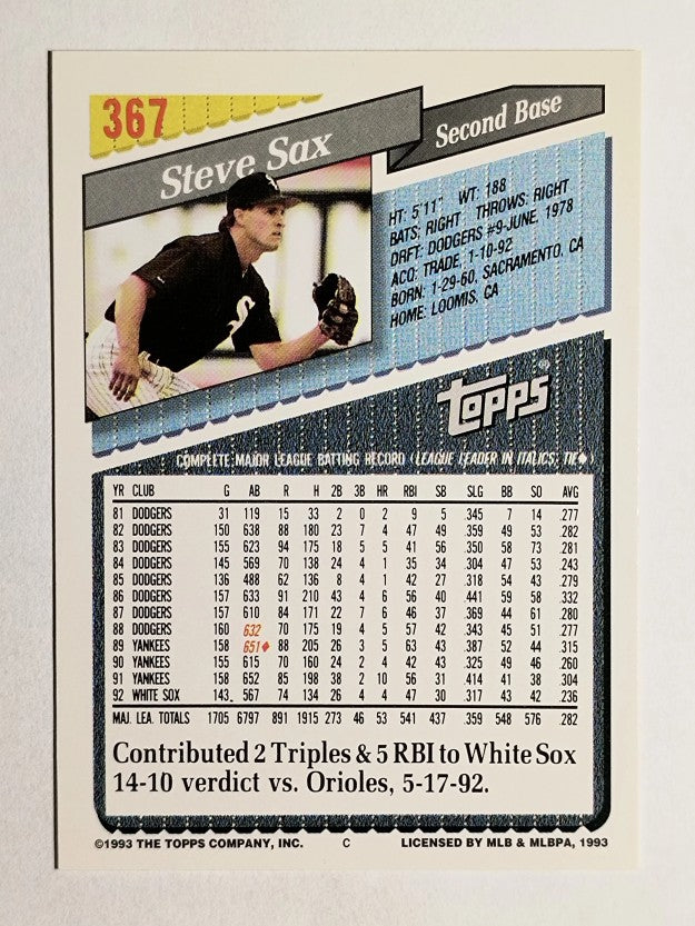 1993 Topps #367 Steve Sax