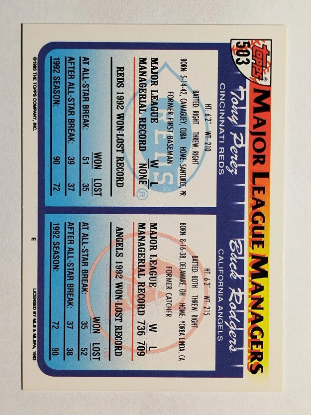1993 Topps #503 Buck Rodgers MG/Tony Perez MG