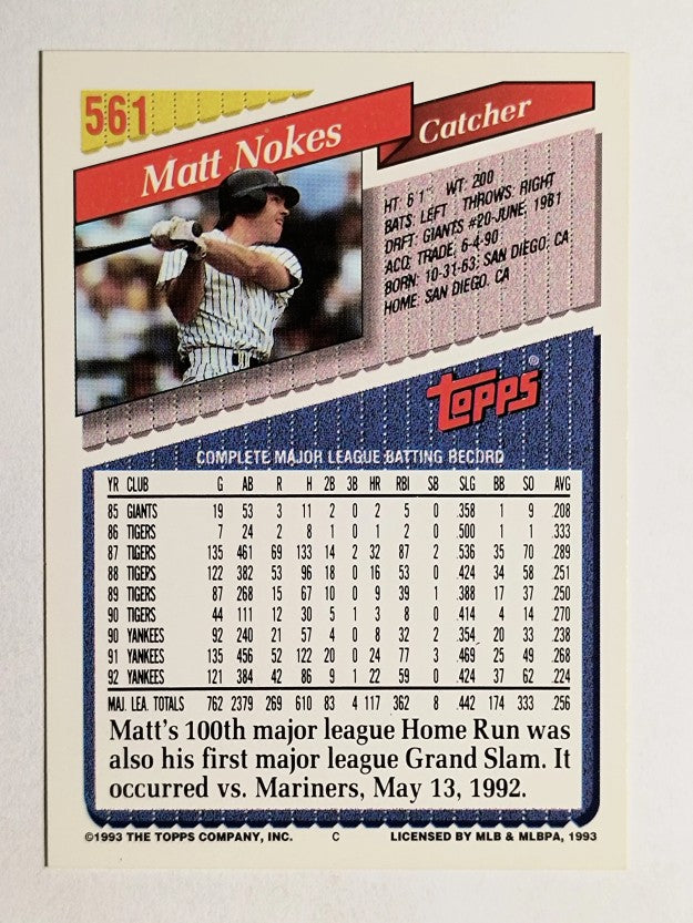 1993 Topps #561 Matt Nokes