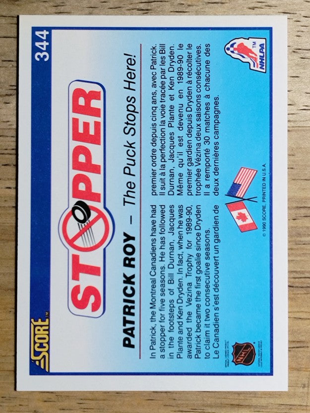 1990-91 Score Canadian #344 Patrick Roy Stopper