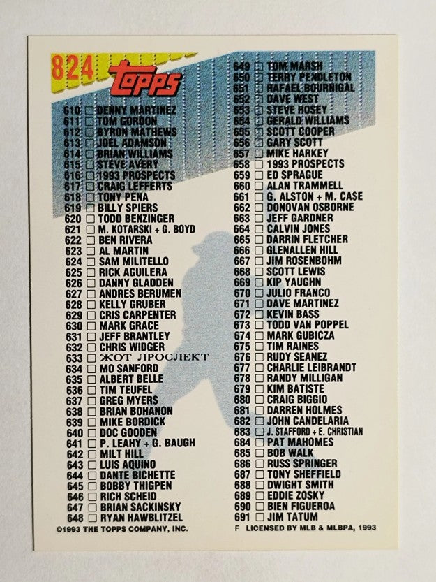 1993 Topps #824 Checklist 541-691