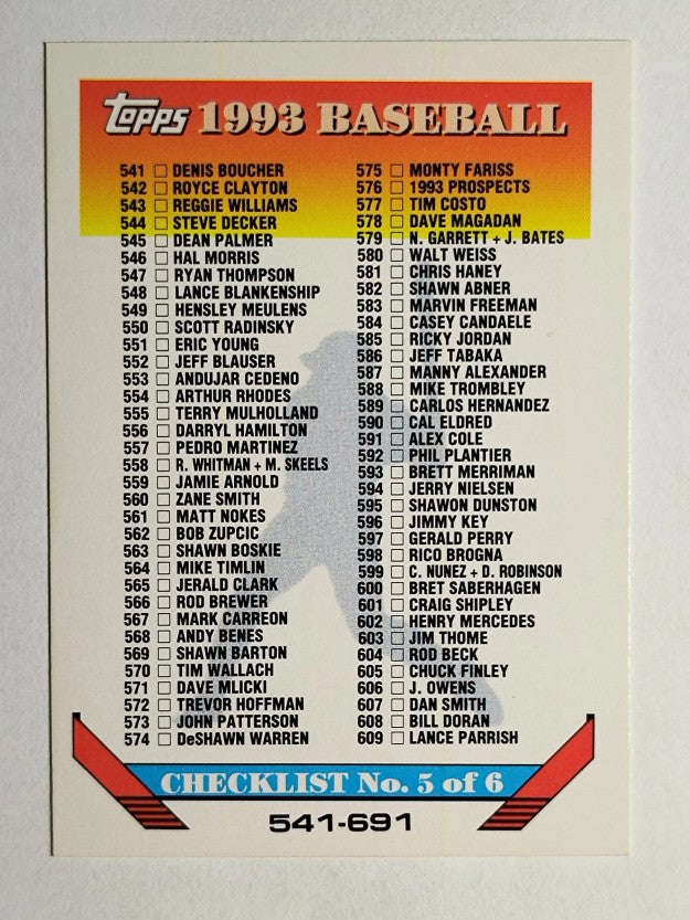 1993 Topps #824 Checklist 541-691