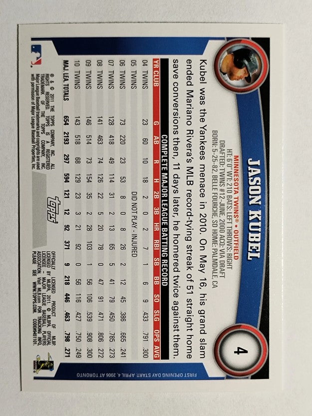 2011 Topps Opening Day #4 Jason Kubel