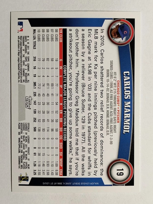 2011 Topps Opening Day #19 Carlos Marmol