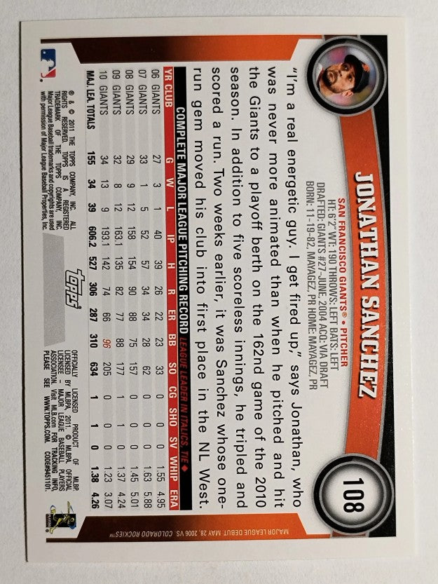 2011 Topps Opening Day #108 Jonathan Sanchez