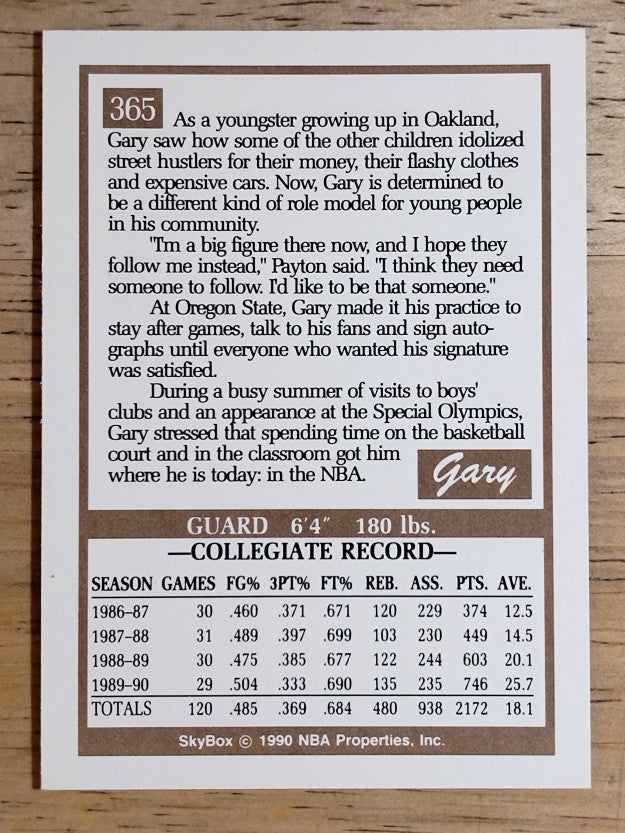 1990-91 SkyBox #365 Gary Payton RC