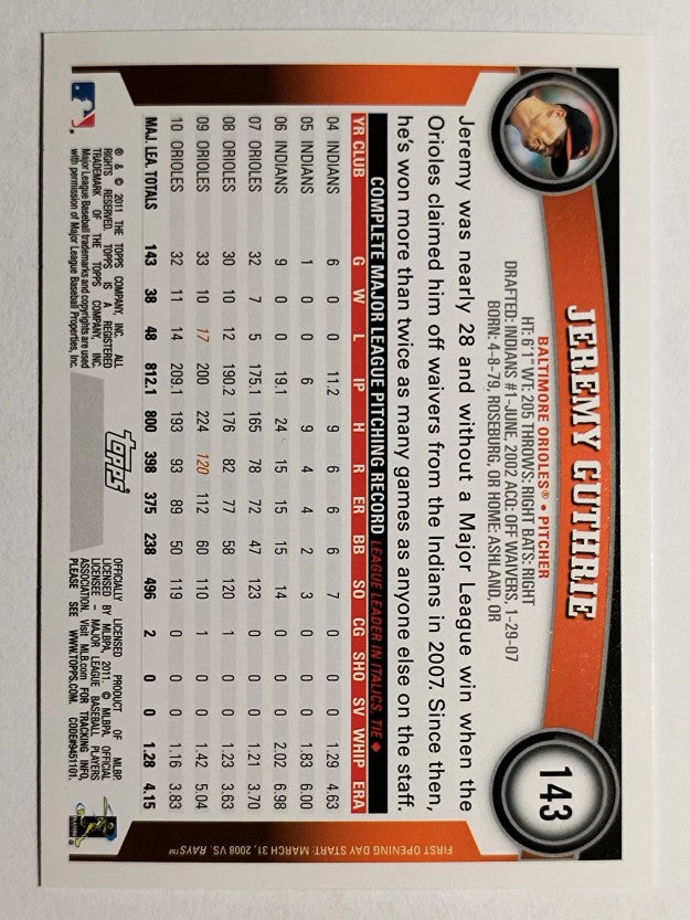 2011 Topps Opening Day #143 Jeremy Guthrie