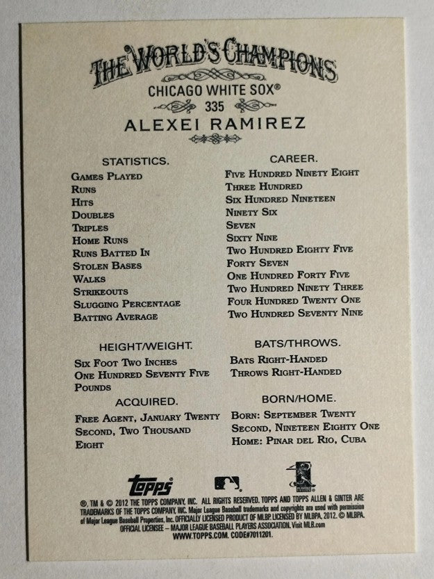 2012 Topps Allen and Ginter #335 Alexei Ramirez SP