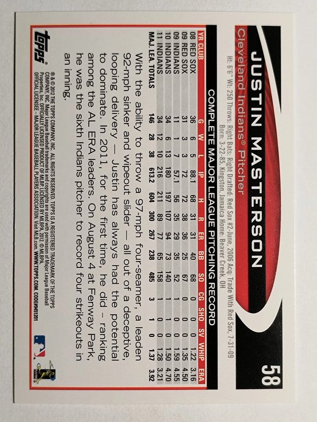 2012 Topps Opening Day #58 Justin Masterson