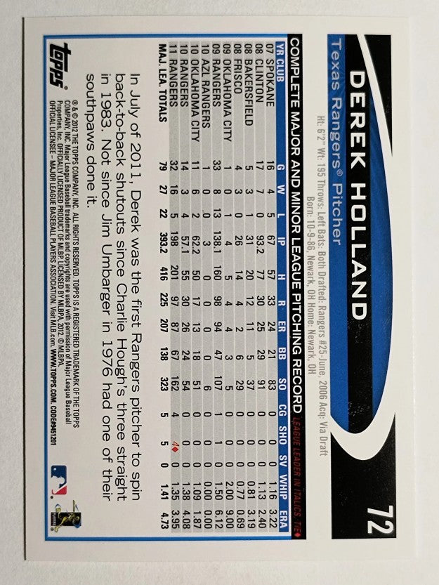 2012 Topps Opening Day #72 Derek Holland