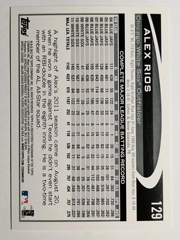 2012 Topps Opening Day #129 Alex Rios