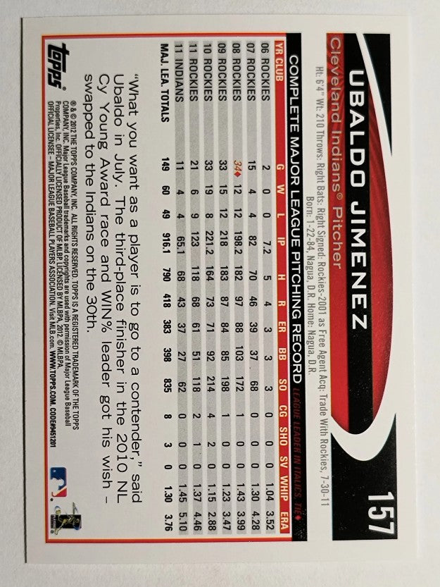 2012 Topps Opening Day #157 Ubaldo Jimenez