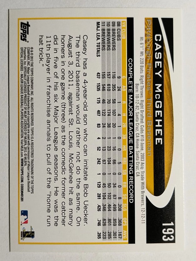 2012 Topps Opening Day #193 Casey McGehee
