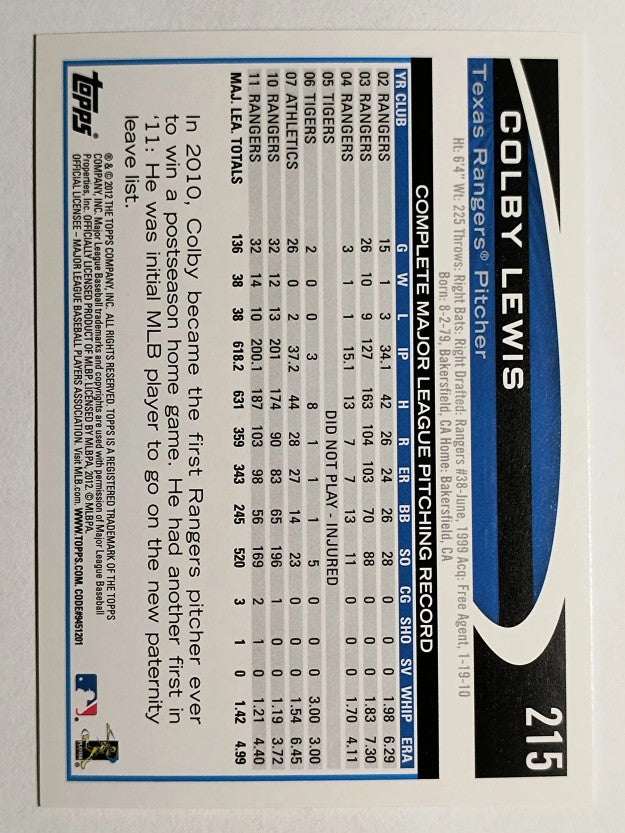 2012 Topps Opening Day #215 Colby Lewis