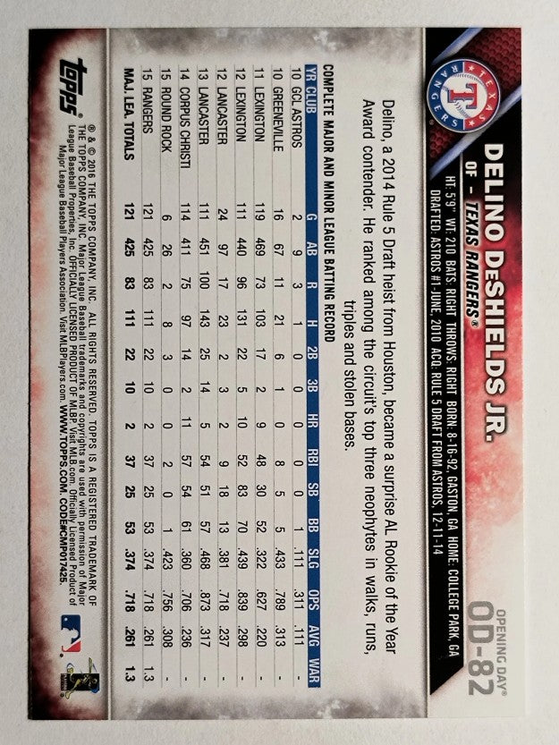 2016 Topps Opening Day #OD82 Delino DeShields Jr.