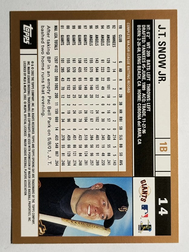 2002 Topps Opening Day #14 J.T. Snow