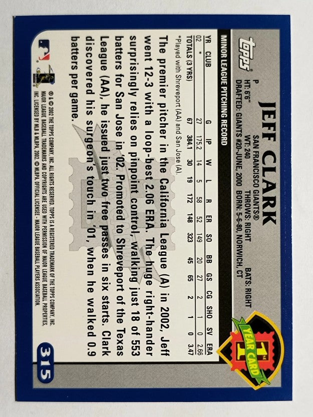 2003 Topps #315 Jeff Clark FY RC