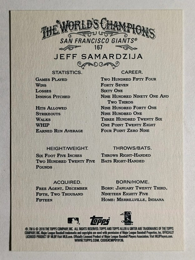 2016 Topps Allen and Ginter #167 Jeff Samardzija